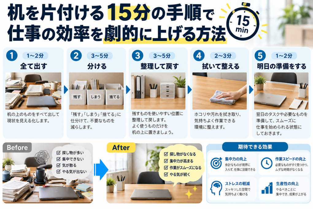 机を片付ける15分の手順で仕事の効率を劇的に上げる方法