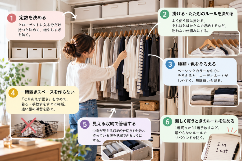 服を減らした後にリバウンドしないクローゼット収納のコツ