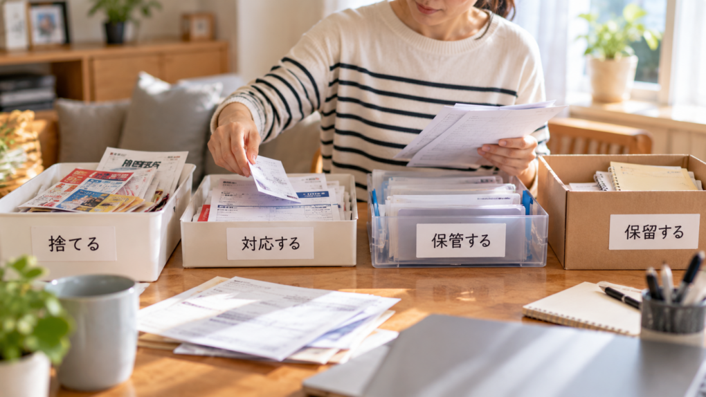 書類は「捨てる・対応する・保管する・保留する」の4つに分類